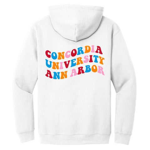 Concordia Cardinal Closet Multicolor Back Print Hooded Sweatshirt - White