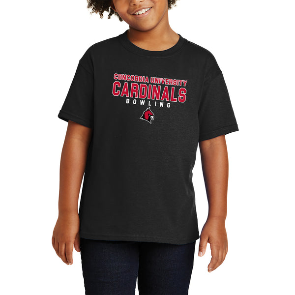 Concordia Bowling Cardinal Head Youth T-Shirt - Black