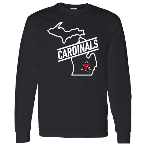 Concordia Cardinals Michigan Outline Unisex Longsleeve T-Shirt - Black